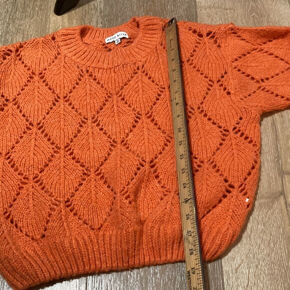 Moon River cropped orange oversized sweater loose crochet weave. Xs - Picture 6 of 7